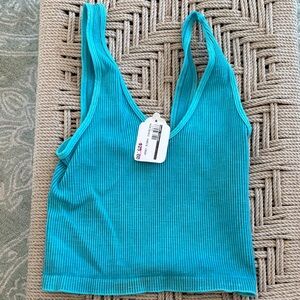 Nikibiki Teal Ribbed Crop Tank Top